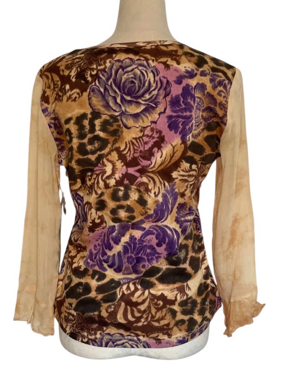 Temptation 90’s Y2K Floral Leopard Sequin Bell Sleeve Top Size M - Picture 2 of 4